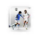 A realistic depiction of a soccer field with the client's favorite players, Maradona and Zico, facing each other tattoo design idea