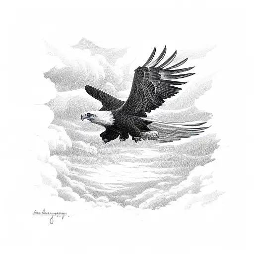 Eagle soaring through a stormy sky tattoo design idea