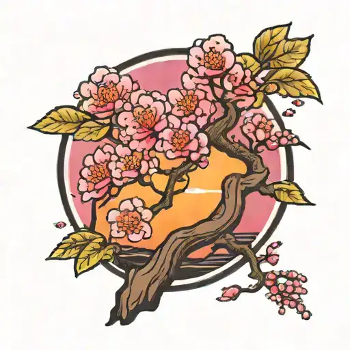 Pink Sakura trees colors sunset tattoo design idea
