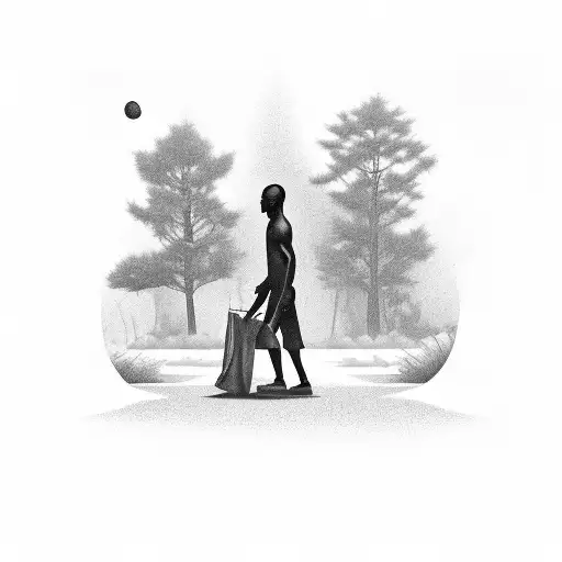 a black figure walking down a path to discover enlightenment  tattoo design idea