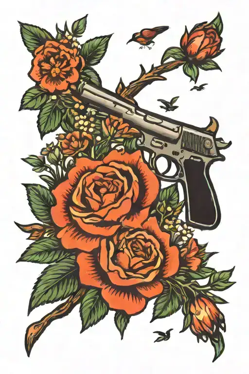 west virginia mountains guns and flowers growing tattoo design idea