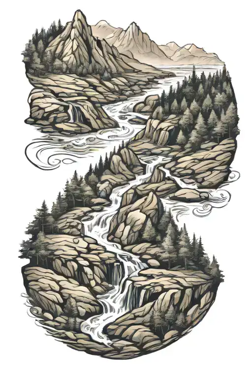 west virginia mountains with flowing river winding tattoo design idea