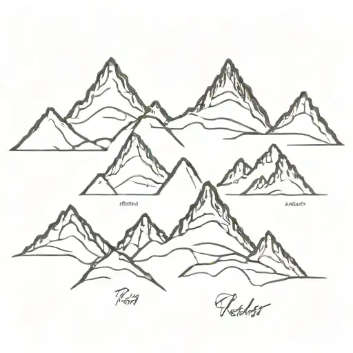5 mountain peaks with my kids names on 3 of them. Rory, Archer, Delaney  tattoo design idea