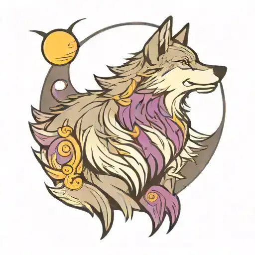 Gray and Purple wolf howling at the moon tattoo design idea