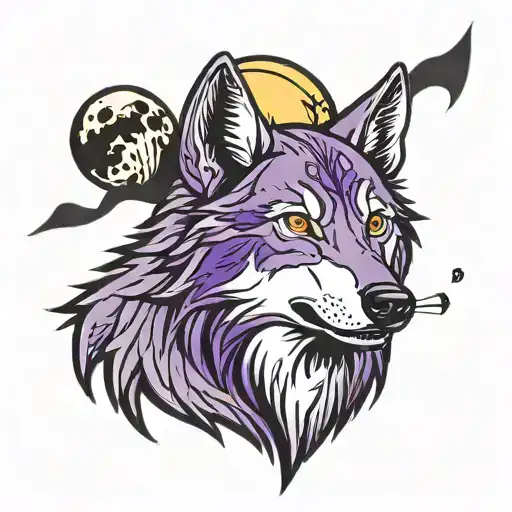 Gray and Purple Wolf howling at the moon tattoo design idea