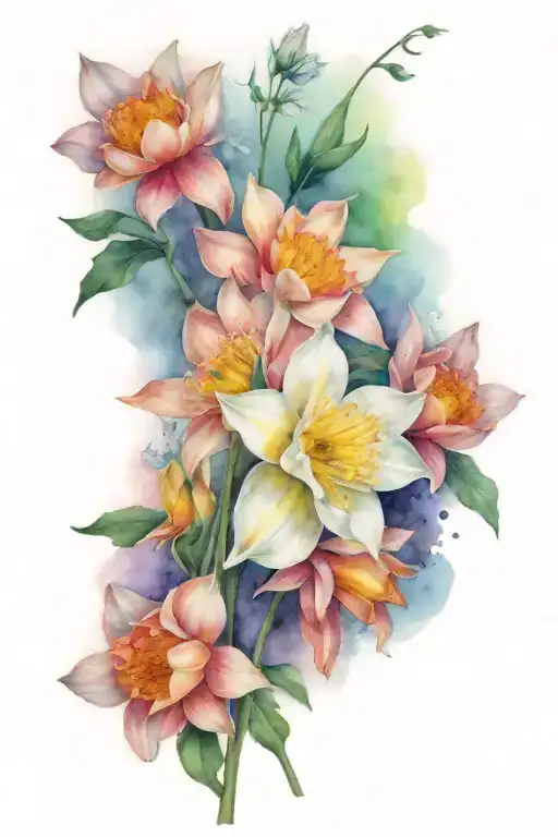 wild daffodil, Leucanthemum vulgare, Nymphaea alba, Aster tataricus, Chrysanthemum and Ilex aquifolium.  tattoo design idea