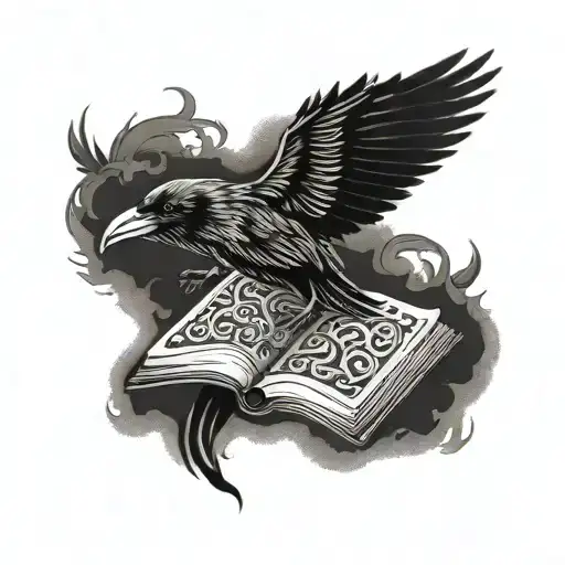 Raven carrying a book titled Nevermore tattoo design idea