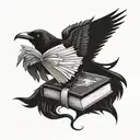 Raven carrying a book titled Nevermore tattoo design idea