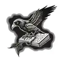 Raven carrying a book titled Nevermore tattoo design idea