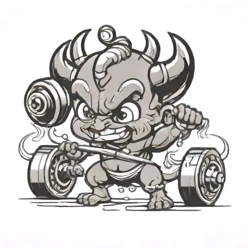 cartoon baby devil lifting weights tattoo design idea