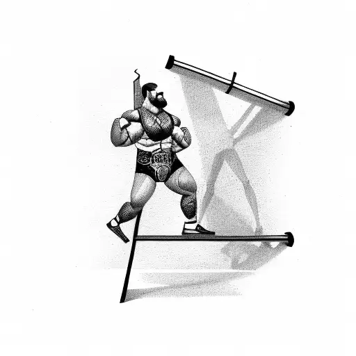 wrestler holding belt on top of ladder tattoo design idea