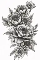 chrysanthemum and poppy bouquet fine line tattoo design idea
