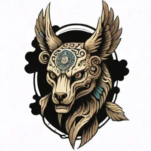 totem pole with wolf eagle jaguar skull  tattoo design idea