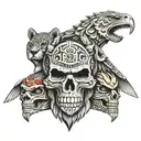 aztec totem pole with skull jaguar wolf and eagle  tattoo design idea