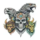 aztec totem pole with skull jaguar wolf and eagle  tattoo design idea