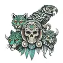 aztec totem pole with skull jaguar wolf and eagle  tattoo design idea