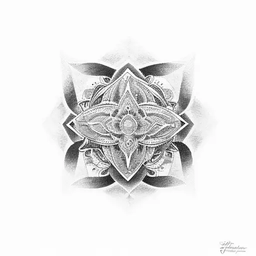 An abstract dotwork design depicting the concept of balance and harmony inspired by Stoicism and Hindu philosophy tattoo design idea