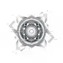 An abstract dotwork design depicting the concept of balance and harmony inspired by Stoicism and Hindu philosophy tattoo design idea