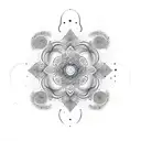 An abstract dotwork design depicting the concept of balance and harmony inspired by Stoicism and Hindu philosophy tattoo design idea