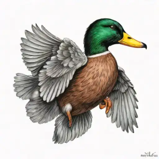 mallard duck flying tattoo design idea