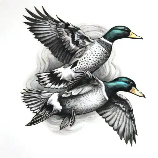 mallard and wood duck flying tattoo design idea