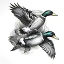 mallard and wood duck flying tattoo design idea