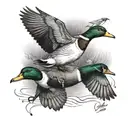 mallard and wood duck flying tattoo design idea