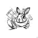 Bunny Rabbit DJing a party with a joint and chicken wings tattoo design idea