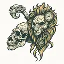 Lion skull clock tattoo design idea