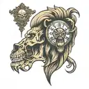 Lion skull clock tattoo design idea