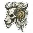 Lion skull clock tattoo design idea
