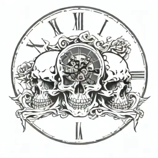 skulls clock melting tattoo design idea