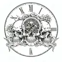 skulls clock melting tattoo design idea