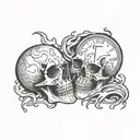 skulls clock melting tattoo design idea
