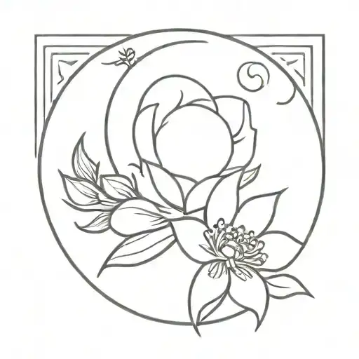Flower with crescent moon with love letter tattoo design idea