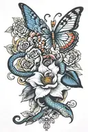 flower, with snakes and butterfly  tattoo design idea
