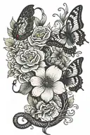 flower, with snakes and butterfly  tattoo design idea