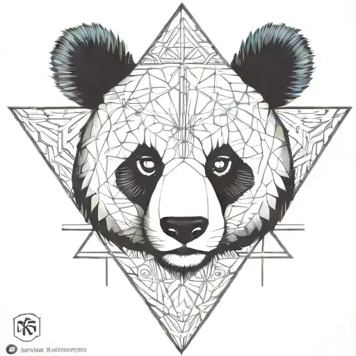 Fine line panda head in a triangle with arrows and fine vegetal black with all details in triangle  tattoo design idea