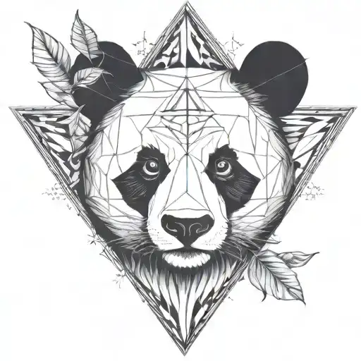 Fine line panda head in a triangle with arrows and fine vegetal black with all details in triangle  tattoo design idea