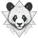 Fine line panda head in a triangle with arrows and fine vegetal black with all details in triangle no details inside  tattoo design idea