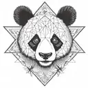 Fine line panda head in a triangle with arrows and fine vegetal black with all details in triangle no details inside  tattoo design idea