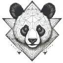 Fine line panda head in a triangle with arrows and fine vegetal black with all details in triangle no details inside  tattoo design idea