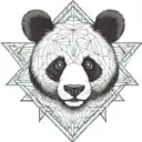 Fine line panda head in a triangle with arrows and fine vegetal black with all details in triangle  tattoo design idea