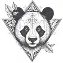 Fine line panda head in a triangle with arrows and fine vegetal black with all details in triangle  tattoo design idea