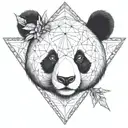 Fine line panda head in a triangle with arrows and fine vegetal black with all details in triangle  tattoo design idea