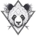 Fine line panda head in a triangle with arrows and fine vegetal black with all details in triangle  tattoo design idea