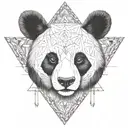 Fine line panda head in a triangle with arrows and fine vegetal black with all details in triangle  tattoo design idea