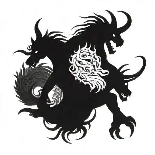 A trio of mythical creatures intertwined in a dynamic pose tattoo design idea