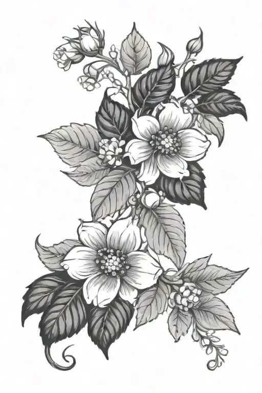 blackberry vine back tattoo with white flowers blooming tattoo design idea