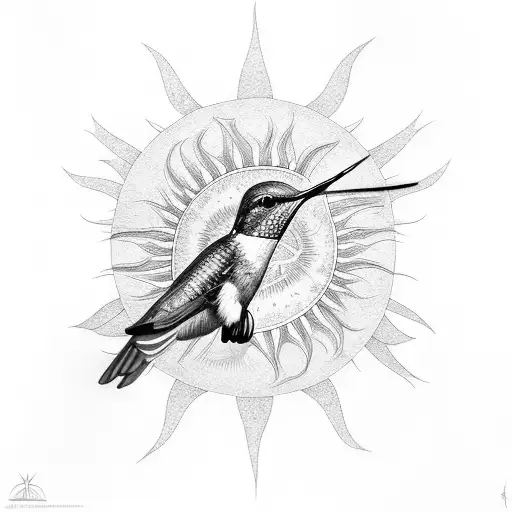 hummingbird, Sun, rays of light, rainbow tattoo design idea